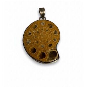 Vintage Natural Ammonite Fossil Pendant Wrapped In .925 Silver